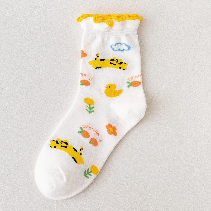 Tide Crew Cartoon Socks Cotton Socks Japanese Cute Bear Bunny Cat Lace Wood Ear Slouch Socks